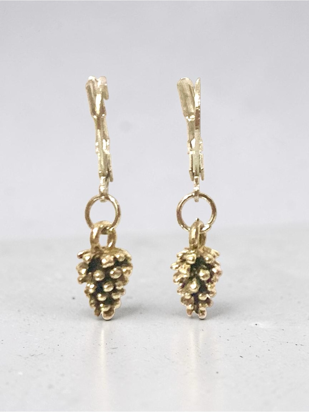 Silver-tone Pine Cone Cluster lever back Dangle Earrings - handmade
